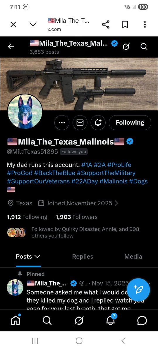This patriot is only 97 away from reaching the 2k mark, let's get them there
<a href="/MilaTexas51095/">🇺🇸Mila_The_Texas_Malinois🇺🇸</a> 
F*R
🇺🇸