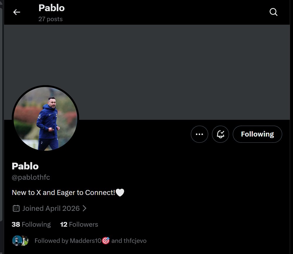 Fellow Spurs fans , let's all follow <a href="/pablothfc/">Pablo</a>, who is looking for like-minded fans like himself 👋🤍🤍🤝🤝