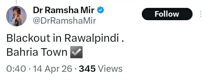 NepCorres's tweet image. 𝗙𝗟𝗔𝗦𝗛: 𝗕𝗟𝗔𝗖𝗞𝗢𝗨𝗧 𝗜𝗡 𝗥𝗔𝗪𝗔𝗟𝗣𝗜𝗡𝗗𝗜 𝗔𝗡𝗗 𝗟𝗔𝗛𝗢𝗥𝗘
Electricity has been cut in #Rawalpindi specialy in the areas of Bahria Town and DHA. Similar situation is being reported from #Lahore also.