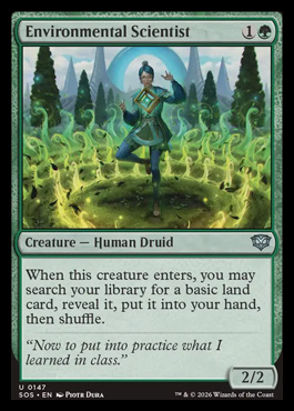 xcblazeMtG's tweet image. One of the best uncommons in #MtGSoS #MtGLimited, a callback to Environmental Sciences from original #Strixhaven (but without the lifegain); easily first pickable in the absence of bomb rares, allows you easy splashes, guarantees 3rd land drop, and in the early turns effectively