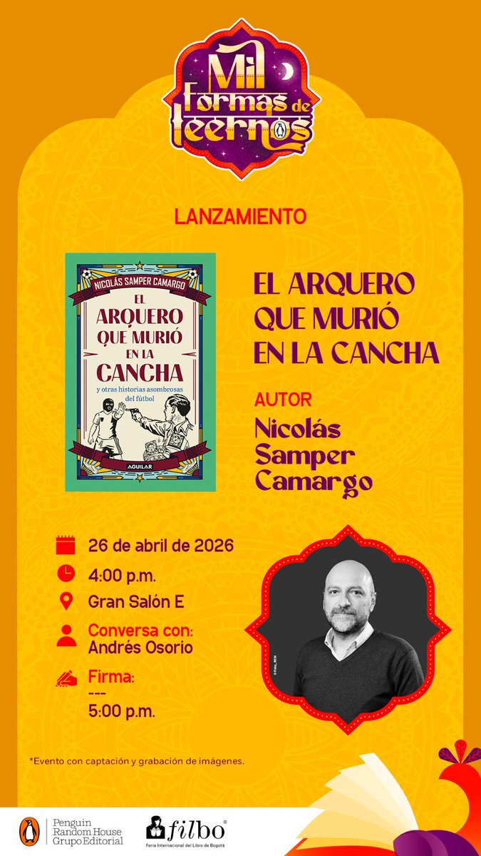 Les dejo la invitación para el 26 de abril a las 4 pm en la <a href="/FILBogota/">FeriadelLibroBogotá</a> para que hablemos de fútbol. ¡Los espero!