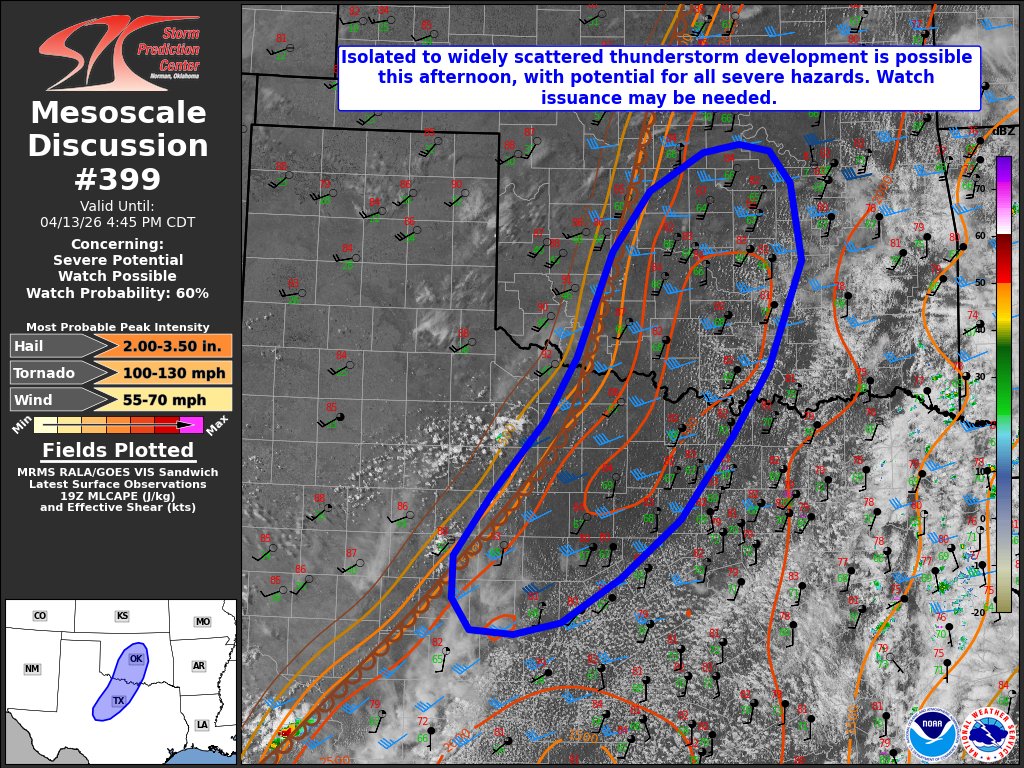 NWSSPC's tweet image. 2:40pm CDT #SPC_MD 0399 , #okwx #txwx, spc.noaa.gov/products/md/md…
