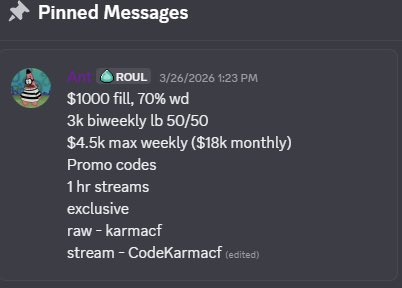 kickkarmacf's tweet photo. Roulo's post is wrong on four points.

1. No performance targets were ever agreed on. The pinned deal had no KPI, no wager requirement, no game restrictions. The KPI was added mid-deal, after I submitted a withdrawal. Screenshots below.

2. I didn't take the lb down. Roulo invalidated my API key. Of the $3k prize pool, Roulo paid $125 total in order to get good-looking screenshots for this X post and ghosted the rest. I sent the prize payout distribution attached below. I paid the remainder out of my own pocket with the help of @JamieJGambles after Roulo already took my half of the LB payment out of my cashouts.

3. The scout was fired from CSGOWin because they are seeing how Roulo is wrong in this situation especially after the CMO of CSGOWin just posted a tweet saying how regardless of performance, they always pay out there leaderboards. Not spite. Accountability.

4. I didn't inflate anything. Screenshots from a conversation with @abouxmenace attached. I sent the lb data and paid players out of pocket. The only party withholding funds here is Roulo, as they haven't even paid the LB with money they stole.

A $1,000 giveaway attached to a defamation post is not a response, it's damage control.

Also, mentioning how you accepted a withdraw of 10k from a player with no resistance isn’t a flex. That should be paid out regardless.

Roulo, please pay out the remaining $2875 you owe to my players. After that, we can end this on good terms.