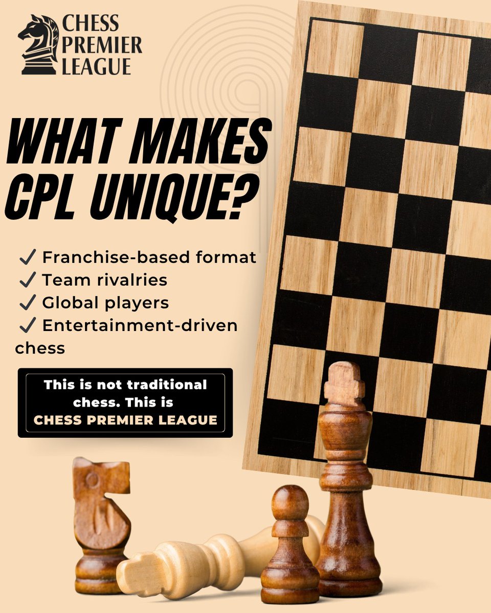 CPL_Official_'s tweet photo. This isn’t traditional chess…
This is Chess Premier League — where strategy meets spectacle.

#ChessPremierLeague #CPL #MindSports #ChessRevolution #ModernChess #ChessCommunity #GlobalChess #ChessBattle #StrategyGame #ChessLovers #EsportsChess #GameOfMinds #PlayBold https://t.co/DeC2fx5xgb