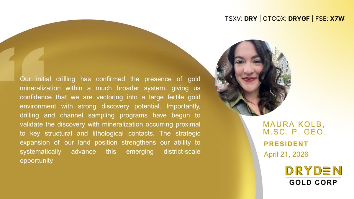DrydenGold's tweet photo. Early drilling at Hyndman is confirming scale, pointing to a much larger gold system. https://t.co/i4HkBehIvT
TSXV: $DRY.v | OTCQX: $DRYGF | FSE: $X7W
#gold #exploration #juniormining #mininginvestors #districtscale #presidentquote https://t.co/qztkEpFm6S