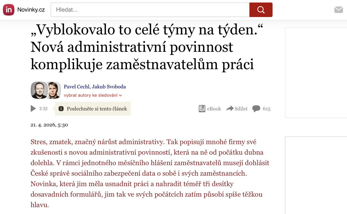 michalblaha's tweet photo. JHMZ - jednotné měsíční hlášení zaměstnavatele.
Zajímavé sledovat, jak @MJureka a @juchelkaa
reagují na svůj "DSŘ" moment se silně selhávajícím digi projektem.

Teď dělají, že vůbec nejsou. Když šlo o někoho jiného, byli v médiích 2x denně. Chytří jak rádio a kritizovali…. https://t.co/vlINChv2Hc