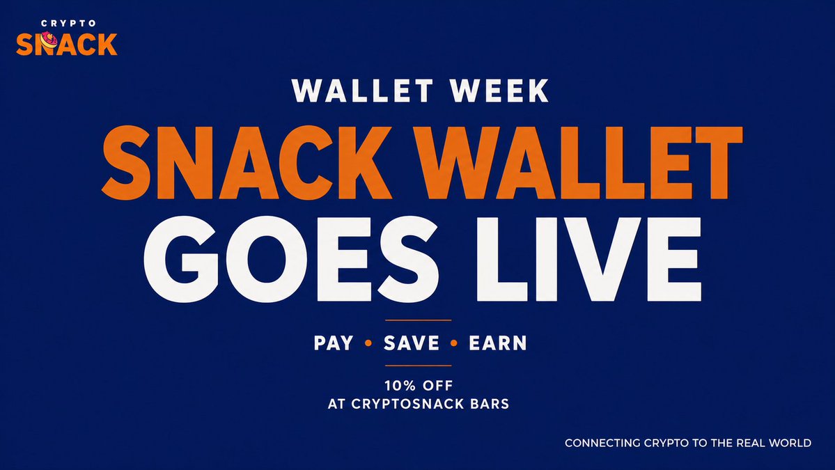 🚨 Snack Wallet drops THIS WEEK — here’s what’s coming:

Built-in 10% instant discount at all Crypto Snack Bars (Barcelona first)

Real-time rewards &amp; cashback from 2,000+ US brands

Multi-token support + username transfers

One-tap $SNACK Pay payments anywhere

Foundation for