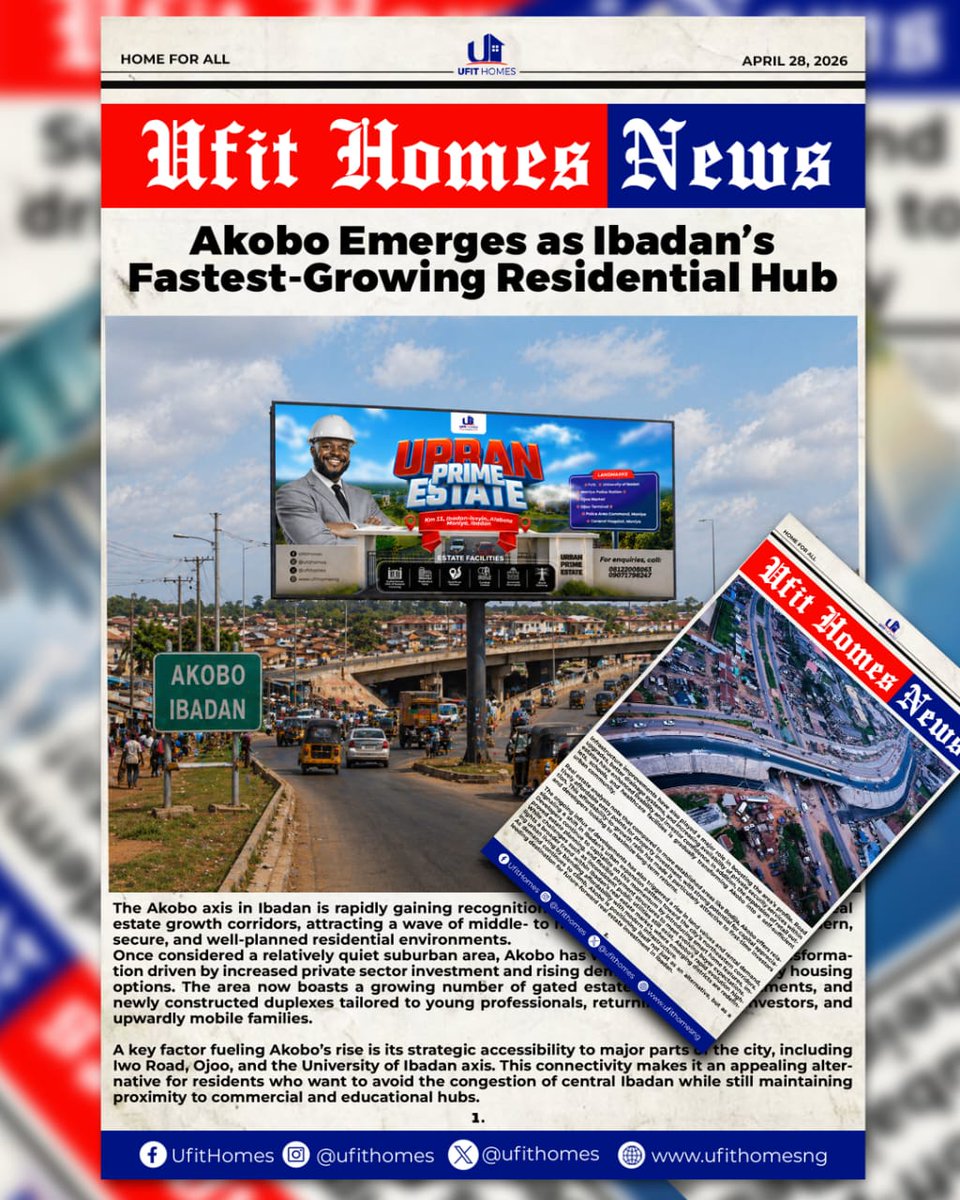 ufithomesLtd's tweet photo. Ibadan's expansion is no longer a secret! 📢

With the residential landscape shifting rapidly, now is the time to invest. 

Head to our bio to see our latest property listings across Ibadan. 

#fyp #realestatetrendingnews #realestateibadan #homesforall #ufithomes https://t.co/tWOnHtV1Gt