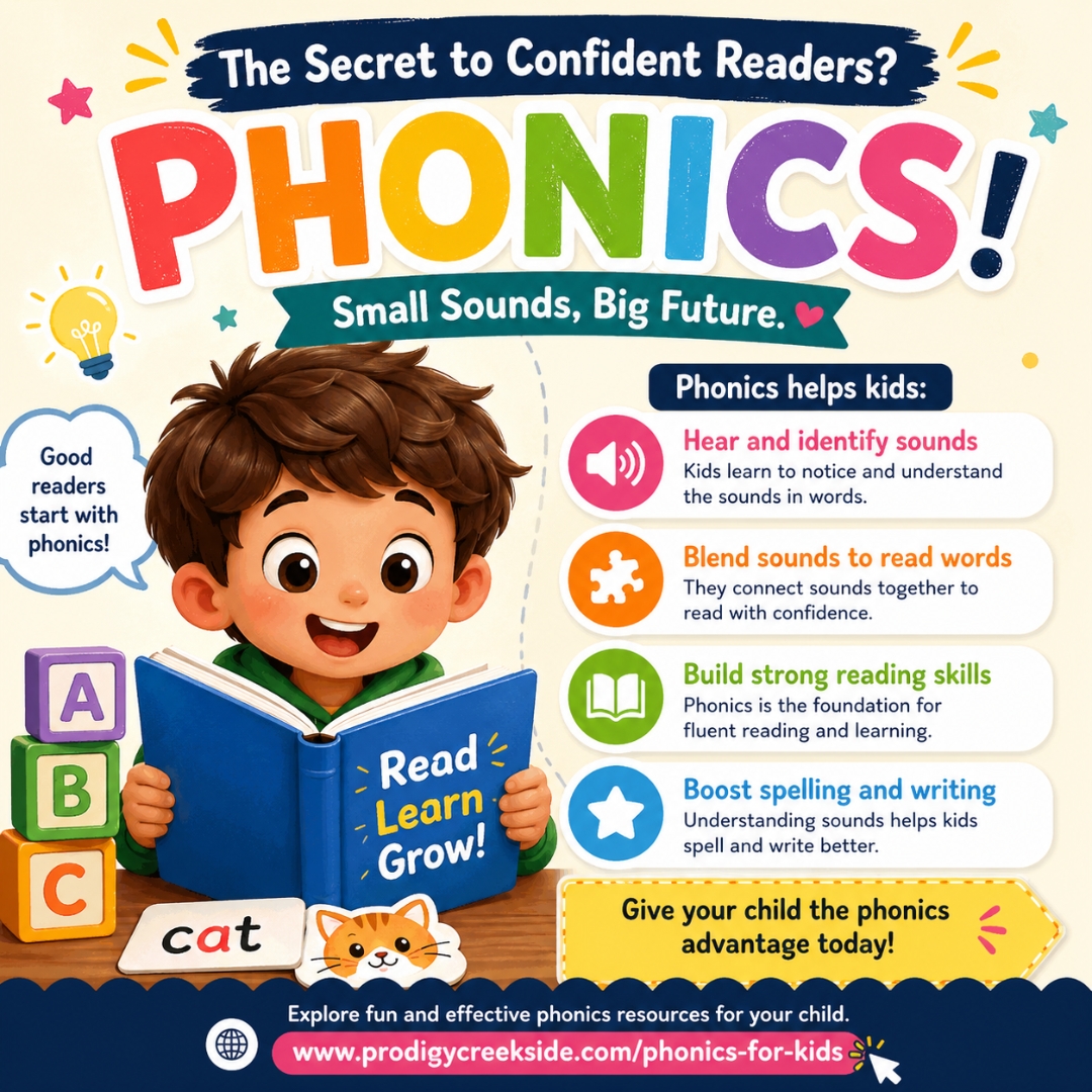 prodigycreek's tweet image. Want your child to read with confidence? 📚✨
Start with phonics!
It helps kids recognize sounds, blend words, and build strong reading skills early

Explore more here:
prodigycreekside.com/phonics-for-ki…

#Phonics #KidsLearning #EarlyEducation #ParentingTips #LearnToRead