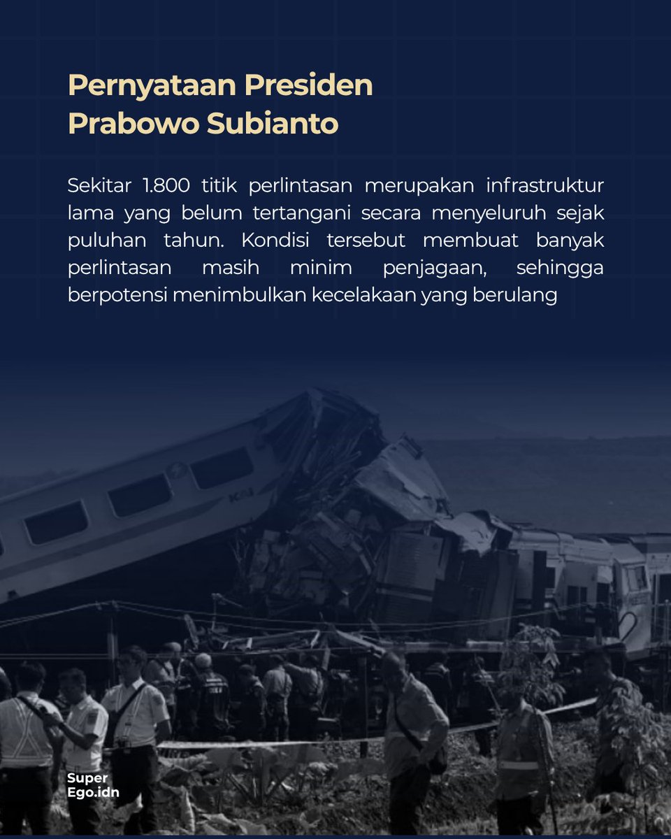 dijalan_sunyi's tweet photo. Presiden Prabowo Subianto menyiapkan anggaran hampir Rp4 triliun untuk membenahi sekitar 1.800 perlintasan kereta api di Pulau Jawa. https://t.co/25VJF4cxzy