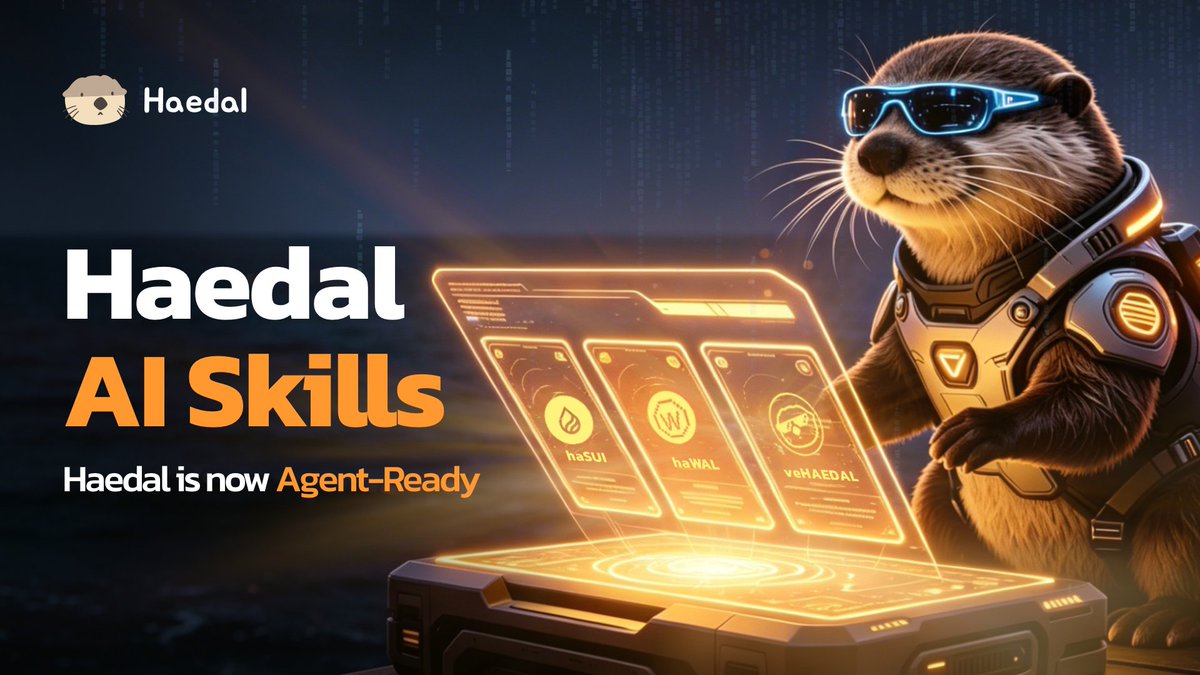 HaedalProtocol's tweet image. Haedal AI Skills are now live. 🦦🤖

Welcome to the new chapter! This marks a major step toward making #Haedal’s liquid staking infrastructure and DeFi stack directly accessible to the next wave of AI agents. 📖