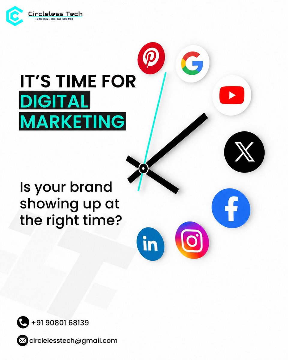 circlelesstech's tweet image. Posting daily ≠ Growth

Right timing + Right strategy = Results 📈

We help brands grow smarter.
Let’s build yours. 
#circlelesstech 
#DigitalMarketing #Branding #Marketing #StartupIndia #BusinessGrowth