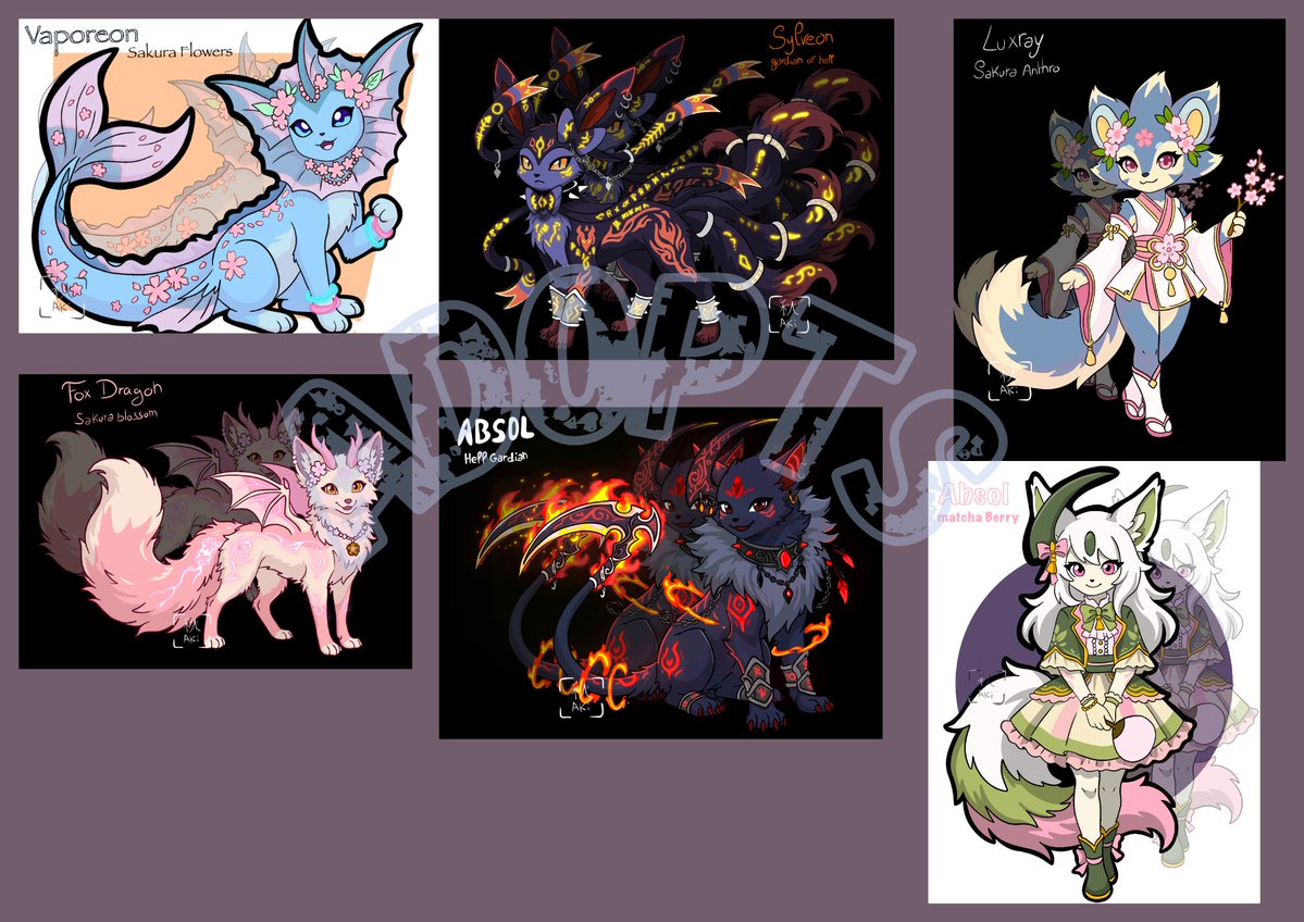 HoshiFoxLady's tweet image. [Adopt] They are always available, as are other friends! ♥ ko-fi.com/akifoxy/shop 

#Adopt #adoptopen #adoption #Kofi #pokemon #absol #luxray #sylveon  #artist #Art #pokemondesign #ニンフィア #アブソル #ポケモン #レントラー