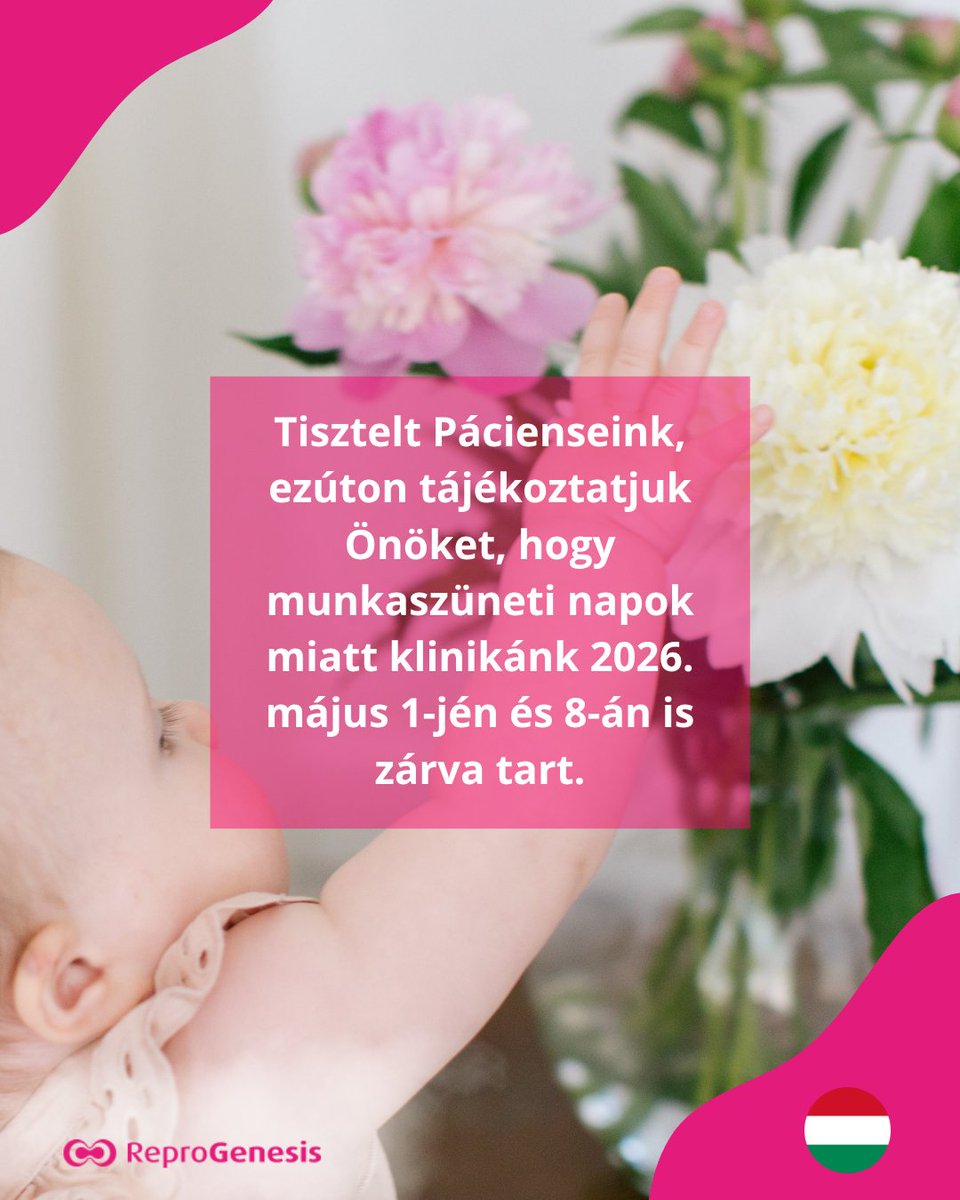 ReproGenesis's tweet photo. Dear patients,
spring is in full bloom 🌸, and with it come the May public holidays.
👉 Our clinic will be closed on May 1 and May 8, 2026.

#reprogenesis #fertilityclinic #reproductivemedicine #fertility #spring #publicholiday #openinghours https://t.co/lei98YbsAz