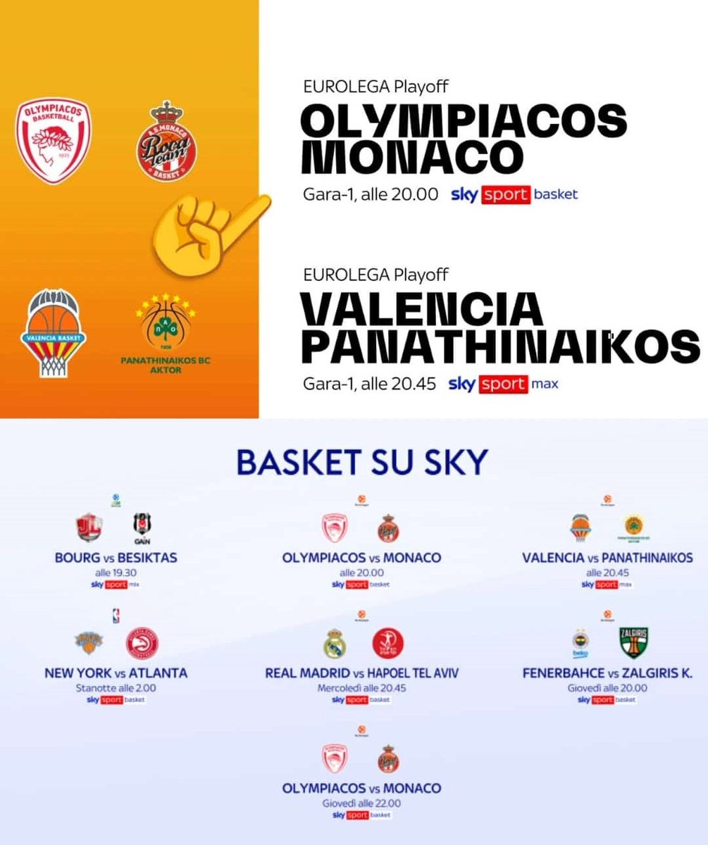 DavideFuma's tweet image. #Euroleague - Scattano i Playoff di Eurolega anche su @SkySportBasket! Avrò il piacere di commentare gara 1 fra Olympiacos e Monaco con un ospite speciale, Gianmaria Vacirca, general manager di @DerthonaBasket 

#Devotion #SkySportBasket