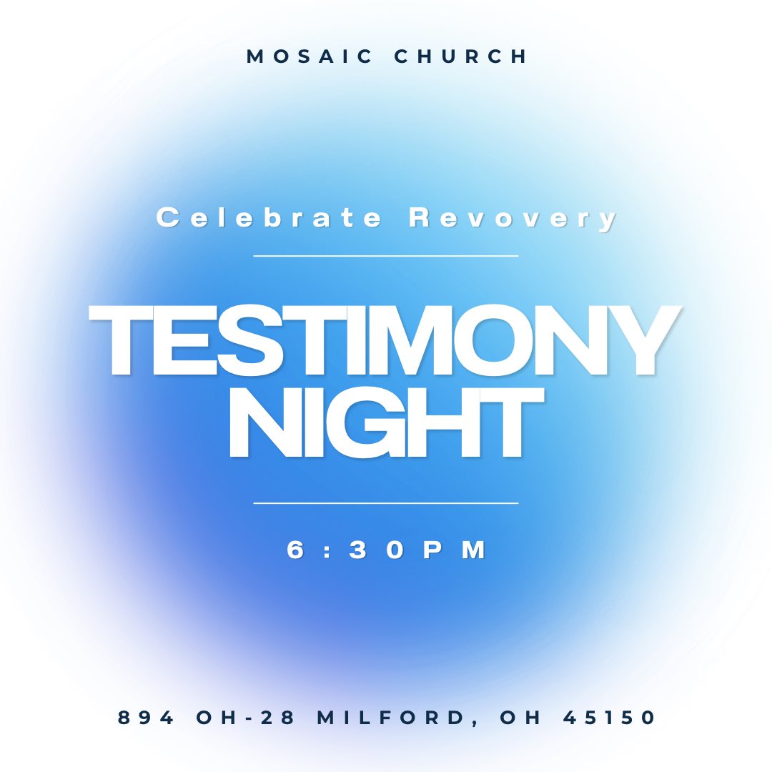 Where is... THE BEST PLACE TO BE ON A TUESDAY NIGHT!?!

It would be Mosaic Church CR. 

It‘s a TESTIMONY night!!  Join us! 

Large group starts at 6:30. 
Open share, small groups immediately following large group.