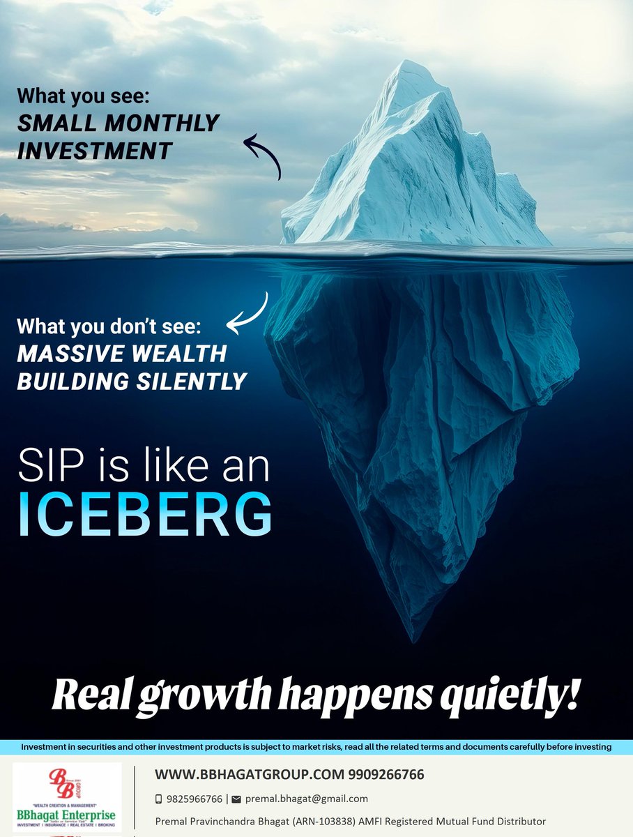 Premalonnet's tweet image. SIP is like an iceberg 
Small on the surface. Massive underneath.

Stay consistent. Let time do the magic.

#Investing #SIPJourney #FinancialGrowth #Discipline #Compounding