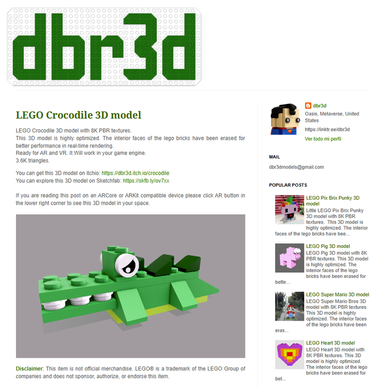 voxel_pacman's tweet image. Dive into the world of AR &amp;amp; VR with our stunning 3D LEGO Crocodile model! Perfect for your next immersive project. Available for download now on itchio. Make sure you grab it! 
dbr3d.blogspot.com/2023/12/lego-c…

#LEGO #3DModel #AR #VR #itchio #dbr3d