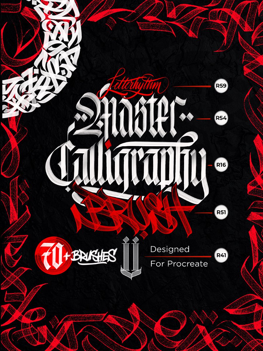 Letterhythm's tweet photo. Just dropped Master Calligraphy Brush set VII for Procreate. 
The only brush you’ll ever need for calligraphy, graffiti, lettering, calligraffiti and type design. 
Crack the code for 50% discount 👀

https://t.co/wOSvIsSkJD https://t.co/P5R3M0iFVv
