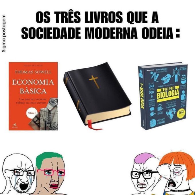 O brasileiro médio odeia esses três temas porque eles desmontam sua ilusão.

Ele não entende nada de economia e vive escravizado pelo Estado.

Sua espiritualidade foi trocada por promiscuidade e costumes doentios.

E, quando o assunto é biologia, prefere rejeitar a realidade