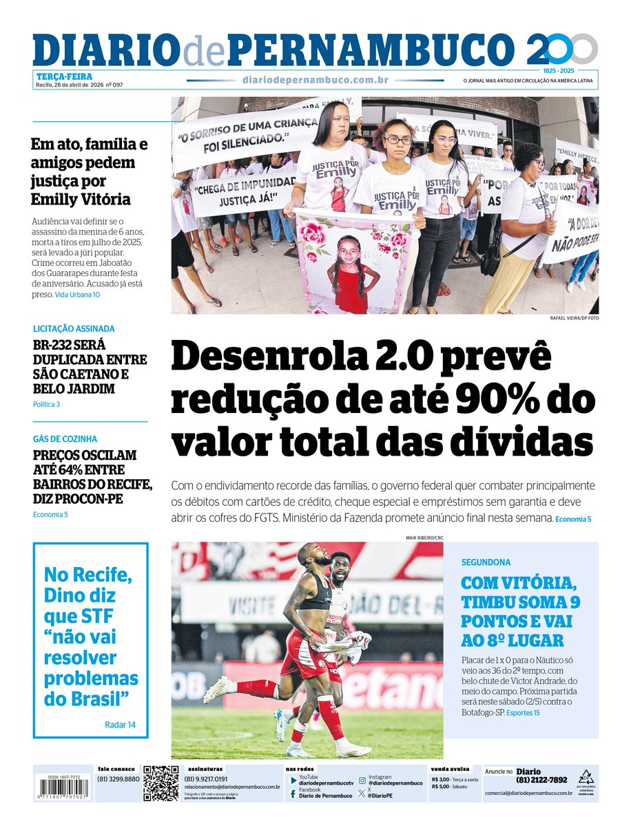 DiarioPE's tweet image. Veja a Primeira Página do Diario de Pernambuco desta terça-feira, 28 de abril de 2026.

Assine a versão digital do Diario em assineodiario.com.br

#Pernambuco #PE #DP #DiariodePernambuco