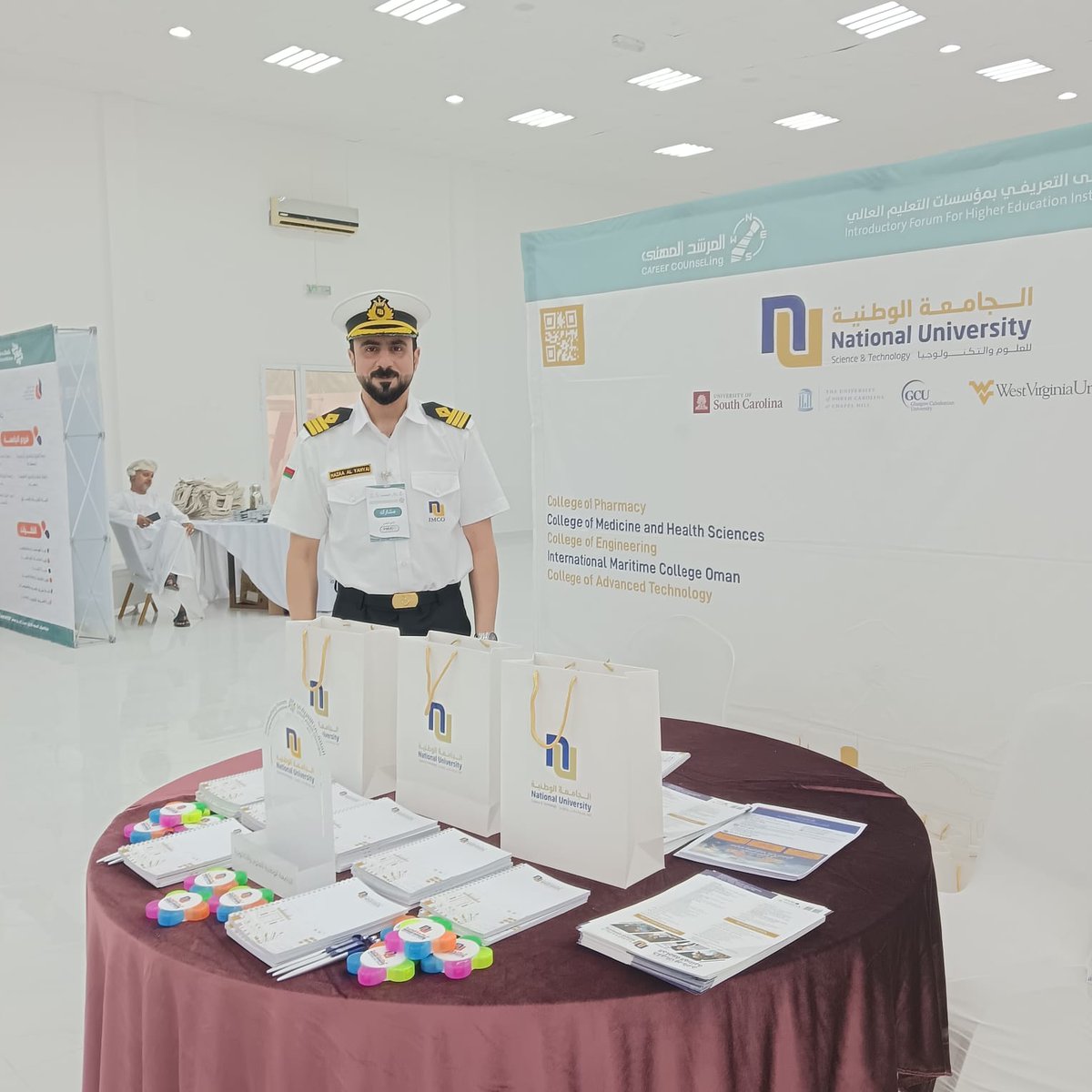 IMCOofficial's tweet photo. شاركت الجامعة الوطنية للعلوم والتكنولوجيا في الملتقى التعريفي بمؤسسات التعليم العالي بمحافظة البريمي، حيث استقطب المعرض عددًا كبيرًا من الزوار وشهد اهتمامًا واسعًا من الحضور.#الجامعة_الوطنية_للعلوم_والتكنولوجيا #البريمي #التعليم_العالي #ملتقى_تعليمي #التوجيه_الأكاديمي https://t.co/804NA2V3VT