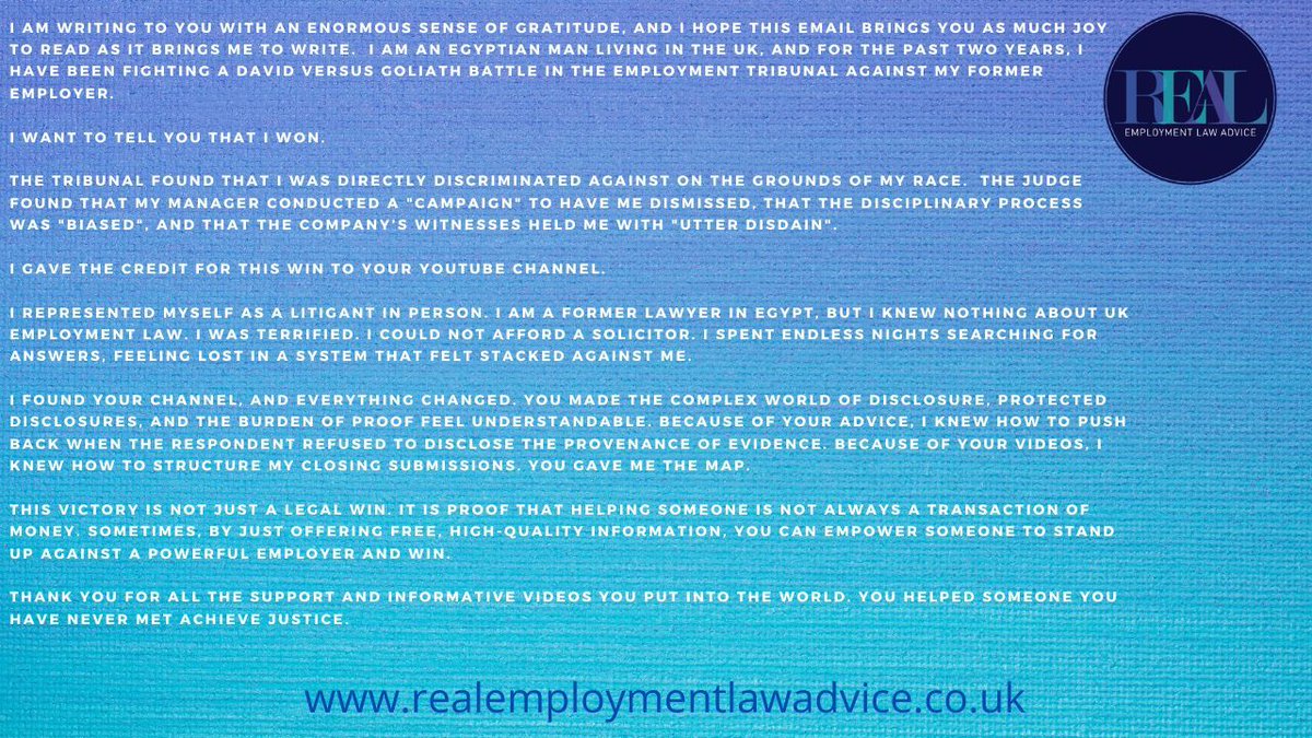 realadvicework's tweet image. We recently received this fantastic feedback for Alison Colley and her podcasts and videos which are on our YouTube channel 

 ANON

#UKemplaw #Feedback