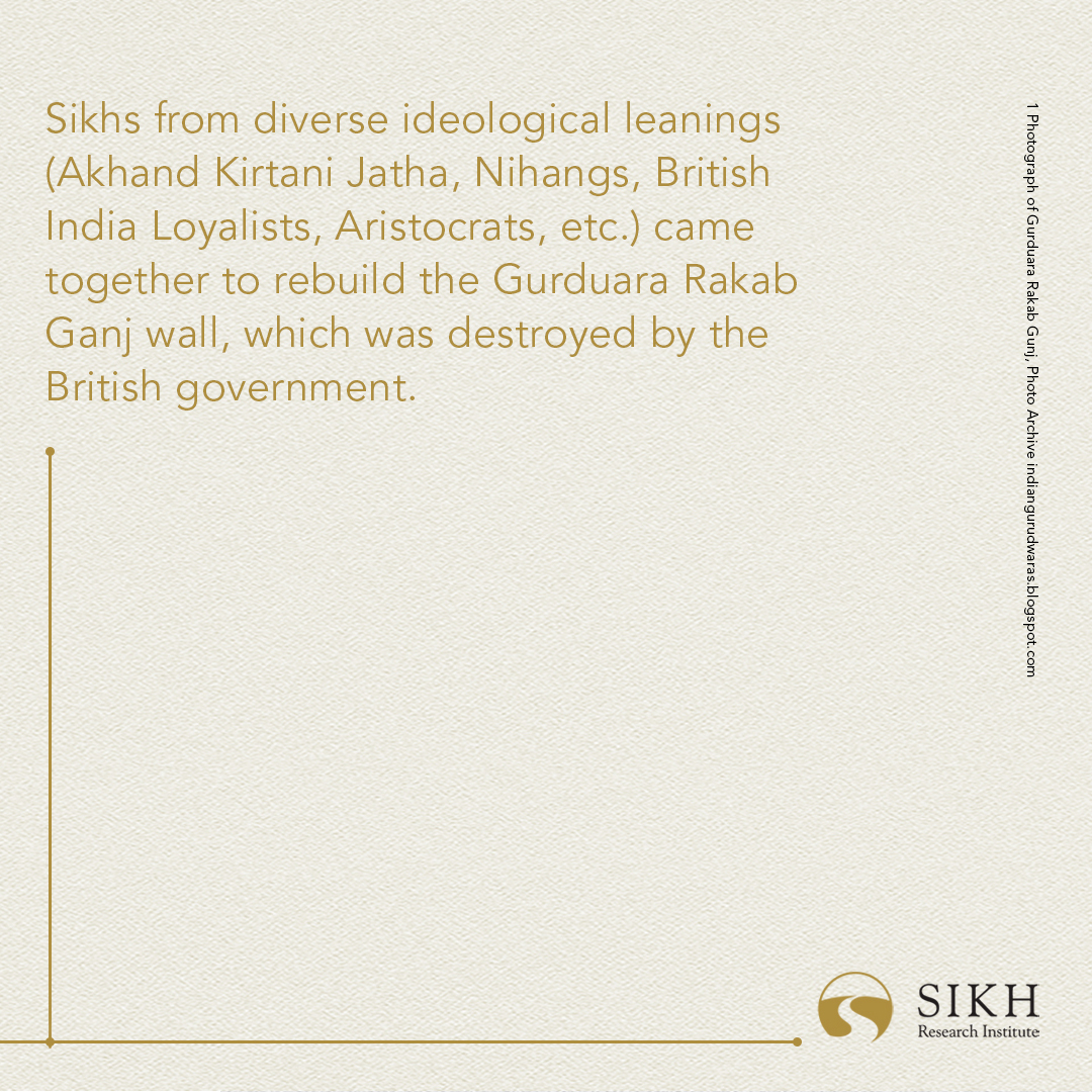 Today in #Sikh History:
Sikhs from diverse ideological leanings (Akhand Kirtani Jatha, Nihangs, British India Loyalists, Aristocrats, etc.) came together to rebuild the Gurduara Rakab Ganj wall, which was destroyed by the British government.

#TodayInHistory #India #Punjab