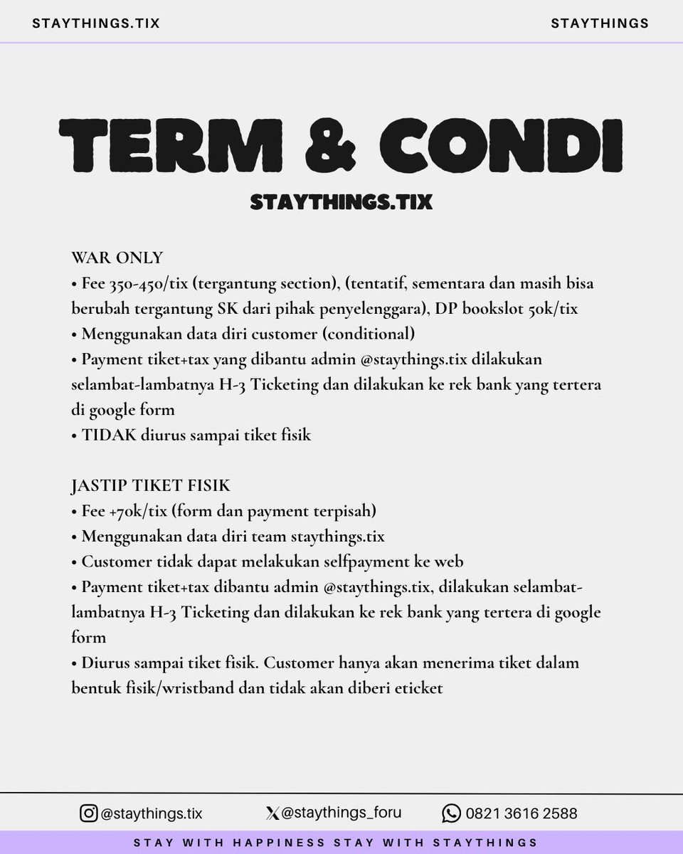 [HELP RT &amp; LIKE]

OPEN JASA WAR TICKETING SERVICE 5SOS EVERYONE AS STAR IN JAKARTA 

☆ Bookslot 50K
🖇️ forms.gle/qn3jQkNQJQWNG7…

💸 Fee 350k - 450k
🌷 Sampai tiket fisik
🌷 Presale✅ Gensale✅

proof war :instagram.com/staythings.tix

t. jaswar jastip 5sos world tour jkt jakarta