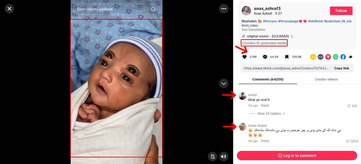 Sheraz Rajput 2.5 million likes for an AI slop, that is labeled