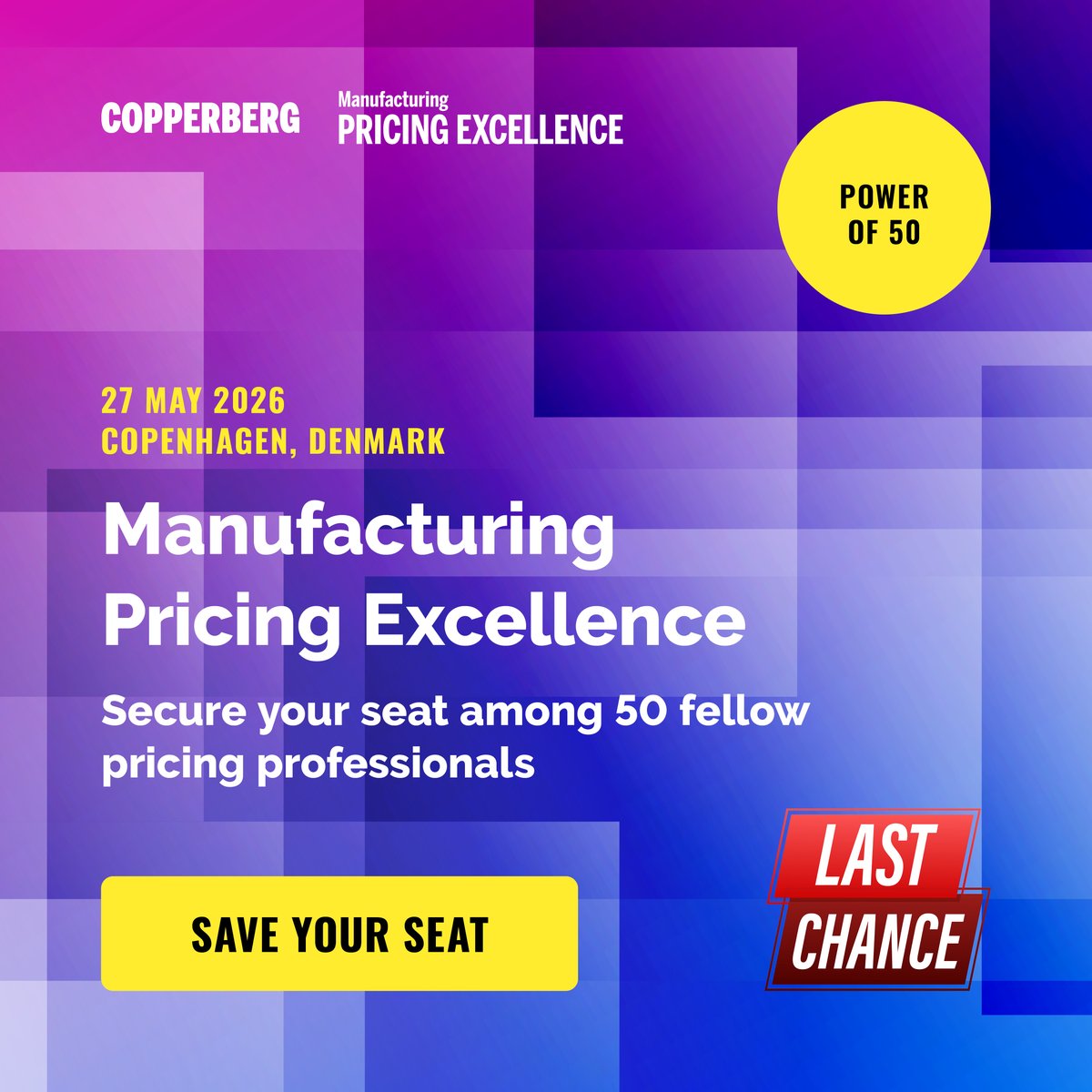 CopperbergAB's tweet image. Demand is rising for #ManufacturingPricingExcellence 2026! 50 seats, real-time insights, and focused networking for #pricing leaders.

🗓️ May 27, Copenhagen
👉 bit.ly/mpe26-50

#pricingstrategy #manufacturing #commercialexcellence