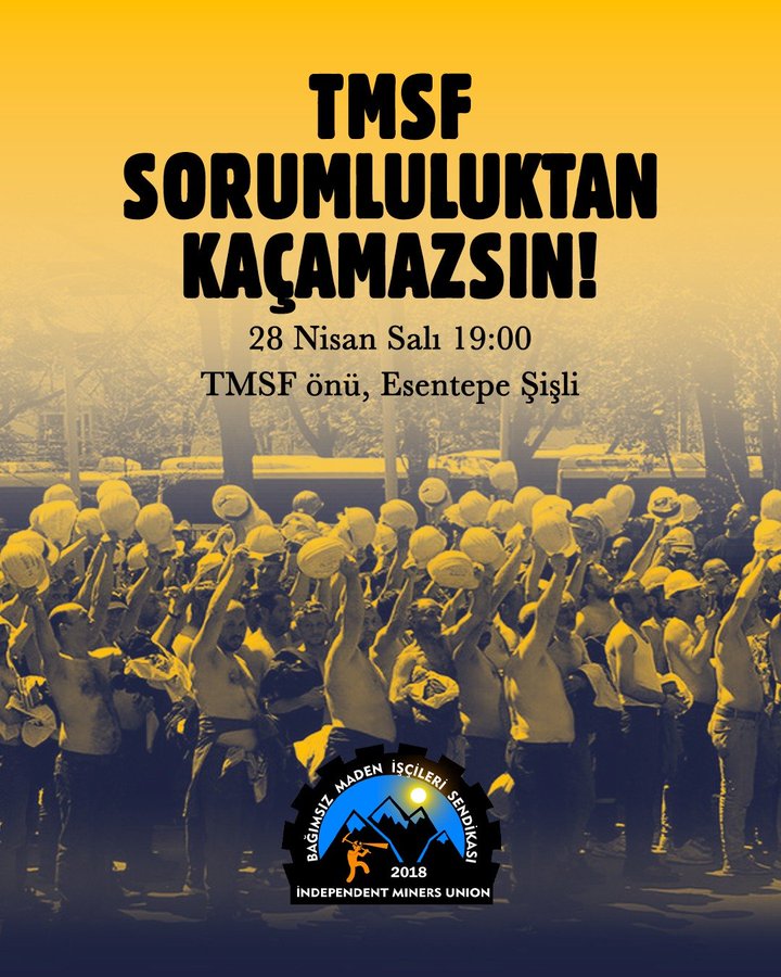 insaatsendika's tweet photo. Bağımsız Maden-İş, 8 gündür hakları için aç bir şekilde sokakta direnen, defalarca polis saldırısına uğrayan madencilerle dayanışmaya davet ediyor.   

Ankara'da saat 18'00'de Yıldızlar Holding , İstanbul'daysa 19:00'da TMSF önünde buluşalım. https://t.co/cLJlU3HA7p