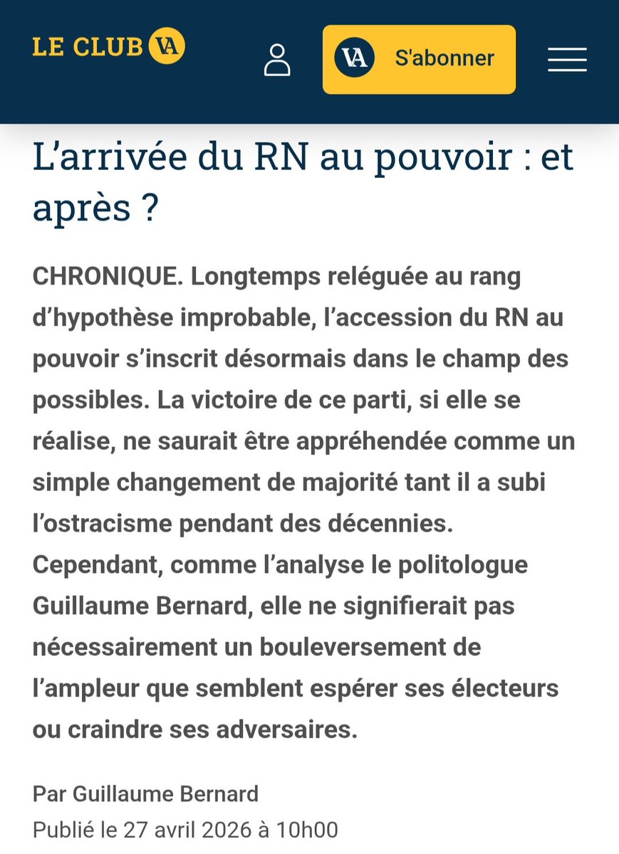 GB_GBernard's tweet image. L’arrivée du #RN au pouvoir : et après ?
Ma chronique hebdo pour 
@Valeurs ⬇️ share.google/gVbVFqKiAou0Il…