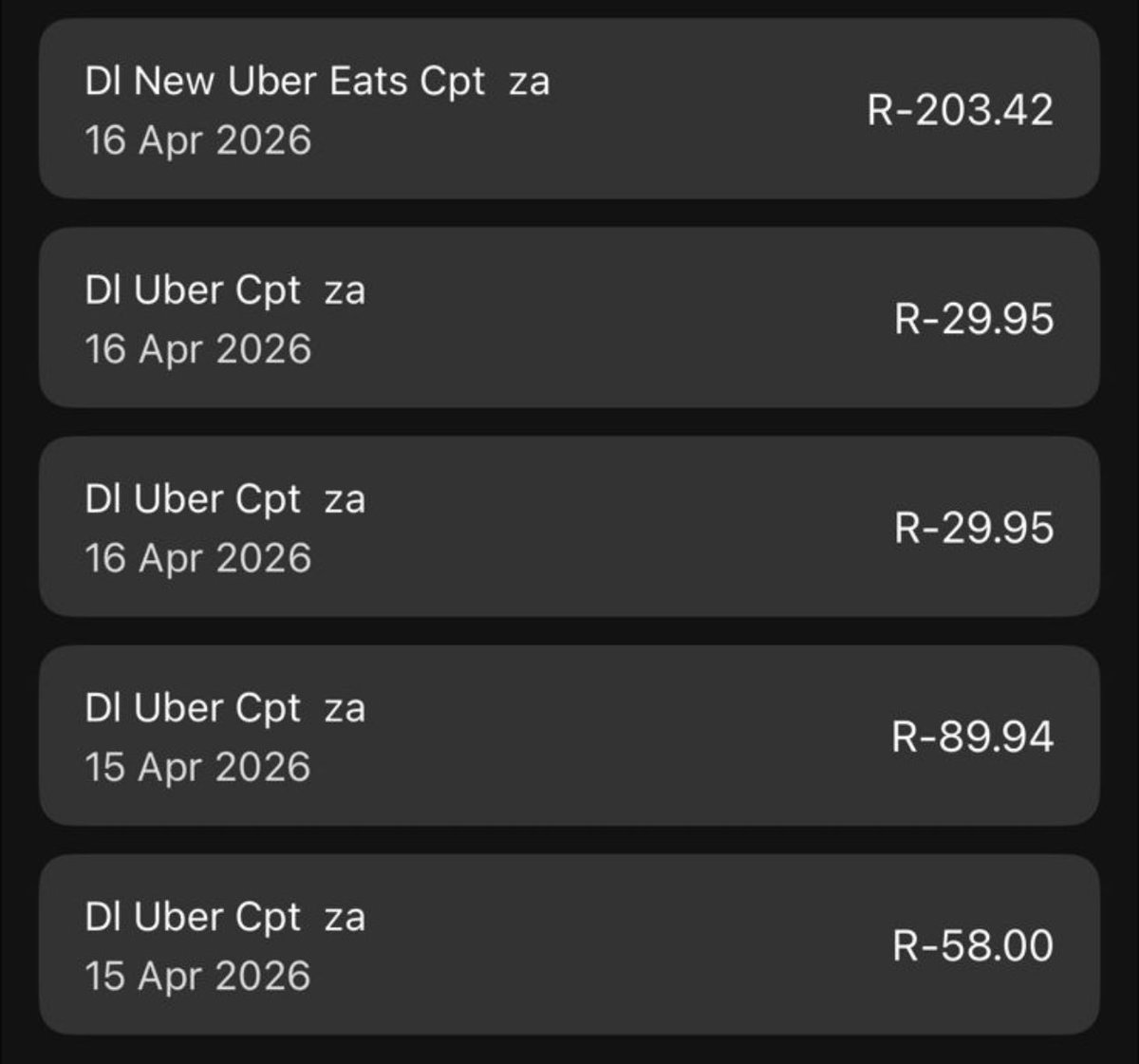 itsssthulsss's tweet photo. nah you guys are taking me for a ride @UberEats @Uber  all these transactions aren’t me! this has been happening since the 28th of march 🤬 https://t.co/VTSctFMExq