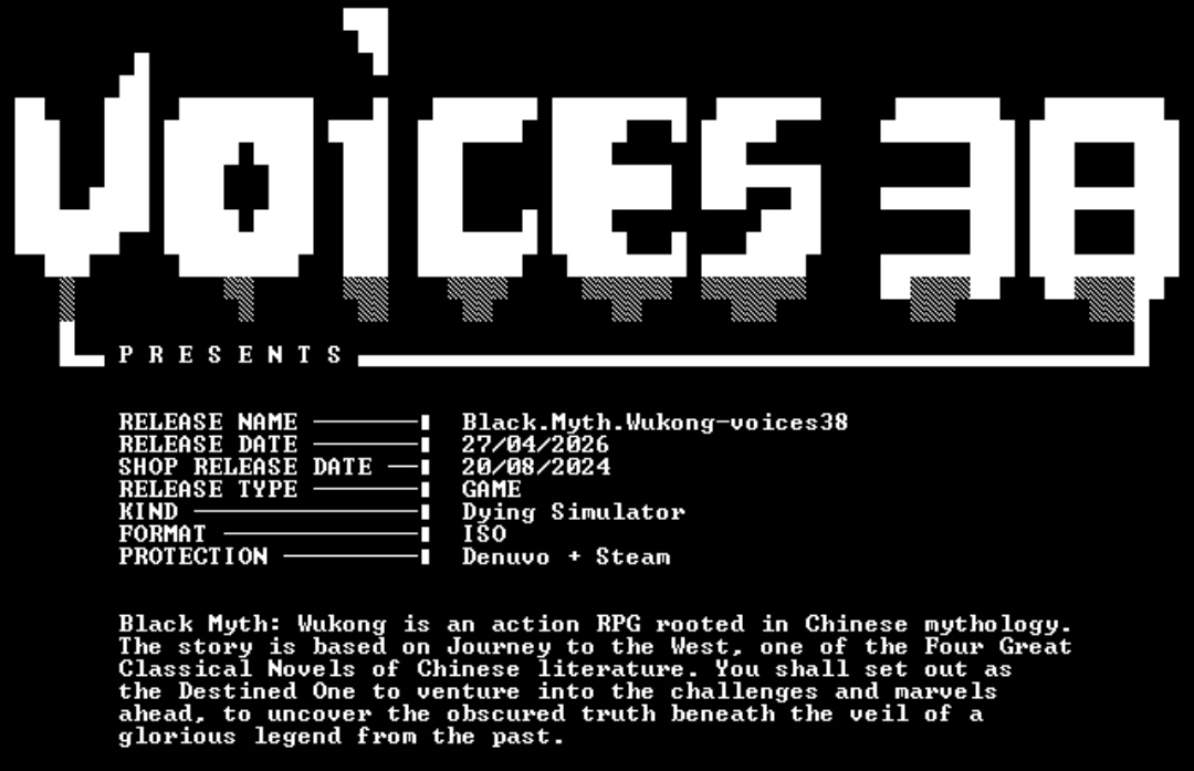 After RE: Requiem, voices38 the goat dropped another banger with Black myth wukong. Can't wait for the inevitable pragmata crack.