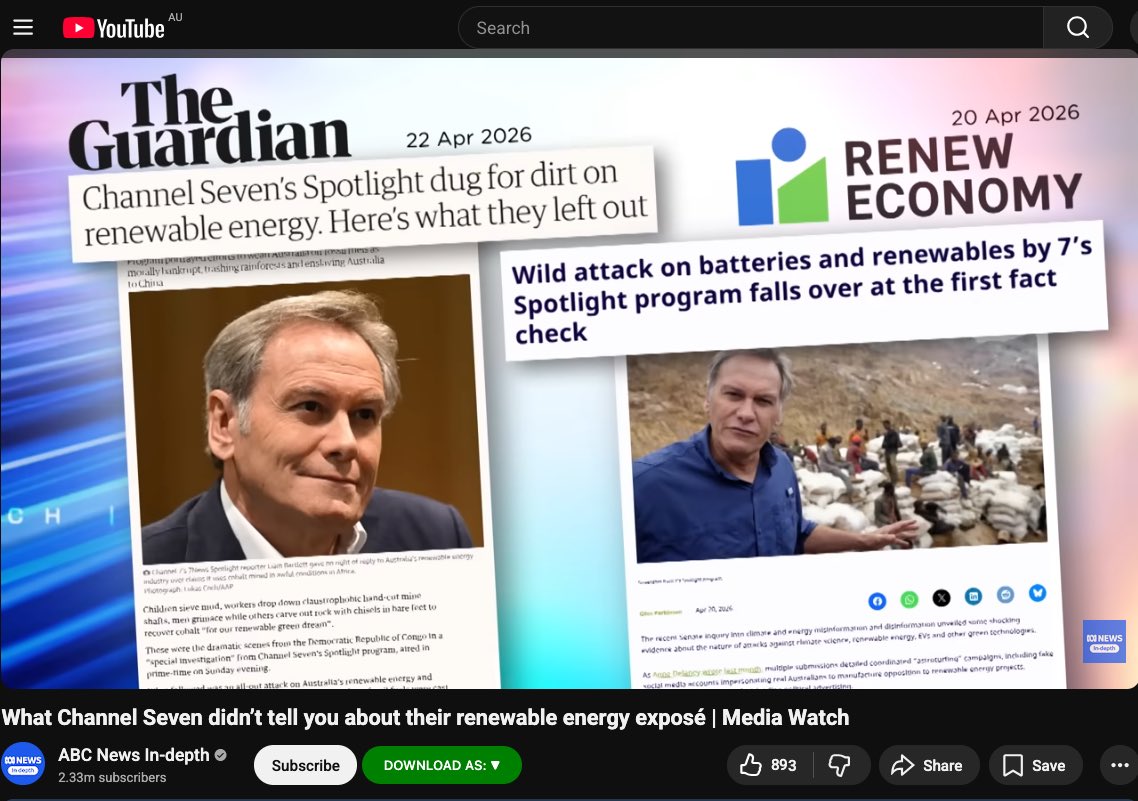 KnobieObi51997's tweet image. Disinformation about #renewables and lies about the use of #Cobalt by Australian #Chanel7. No surprises from the #MurdochMediaShitpire though. 
Thanks @ABCmediawatch keeping the record straight! youtu.be/He1aPKzWUPY?si…