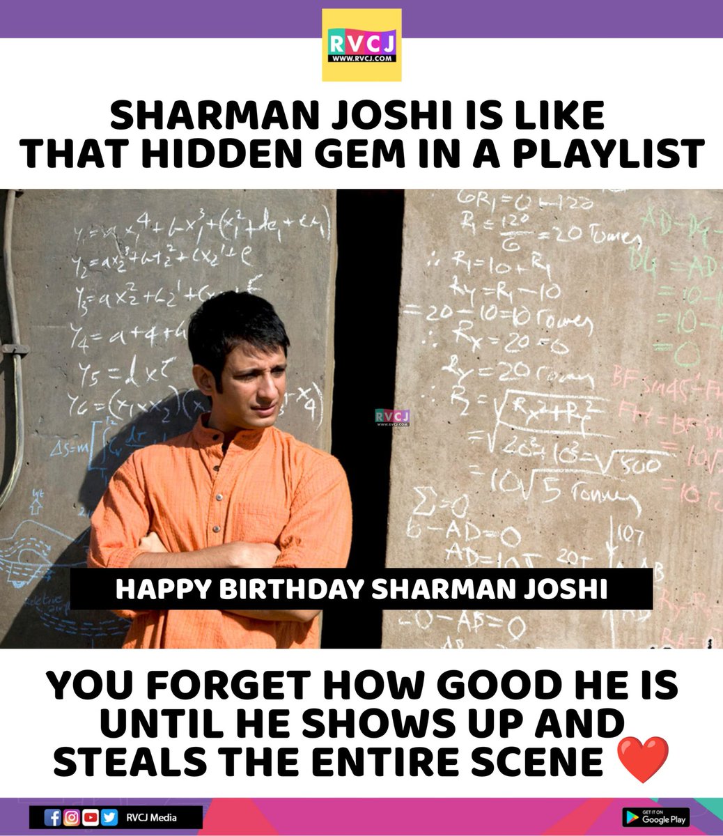 rvcjmovies's tweet photo. Happy Birthday, Sharman Joshi
#SharmanJoshi #3idiots #dhol #golmal #bollywood https://t.co/yc2nIjVtgl
