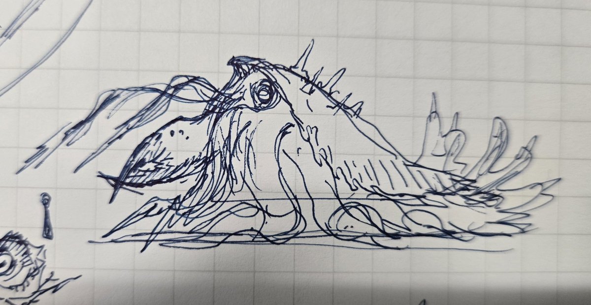 #やじるのらくがき
嘴部分が巨大化したイカの生物群考えたいな 