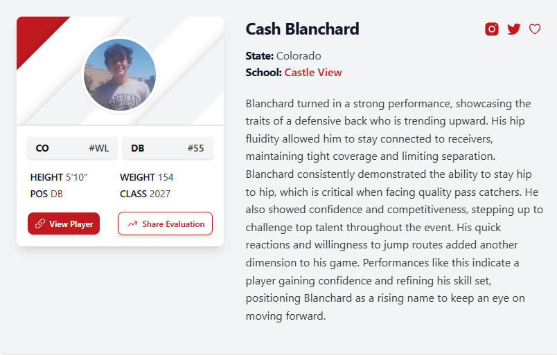 JacksonBlanch07's tweet photo. Congrats to my little bro @blanchard_cash and his MPV at the @PrepRedzoneCO camp last weekend. He's on his way up! https://t.co/n9Mwou5lXz