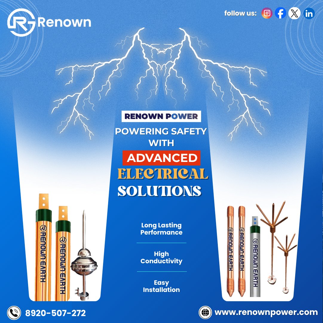 Renown_Earth's tweet image. Don’t compromise when it comes to electrical protection. With Renown Power, secure your infrastructure with high-performance lightning &amp;amp; #earthing solutions designed for reliability and durability.

🌐 Explore our products: renownpower.com/products/
 
#RenownPower #ElectricalSafety