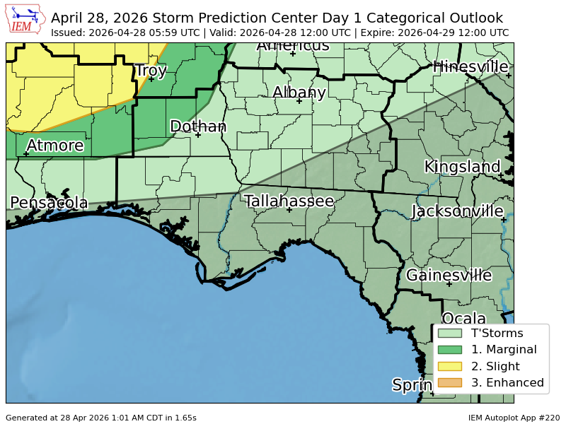PWNDestin's tweet image. #SPC issues Day 1 Marginal Convective Risk at Apr 28, 5:59z for TAE spc.noaa.gov/products/outlo…