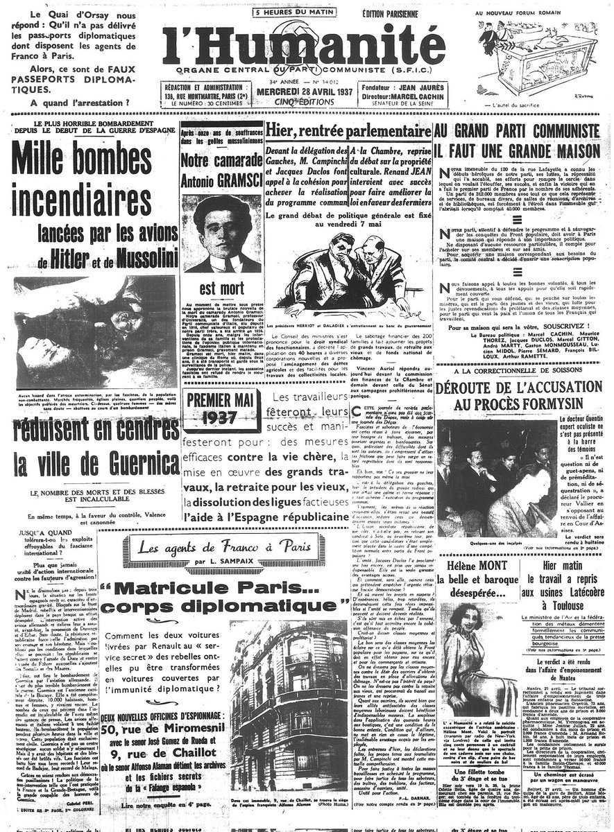 Front page of L'Humanité, the French communist party newspaper, 28 ...