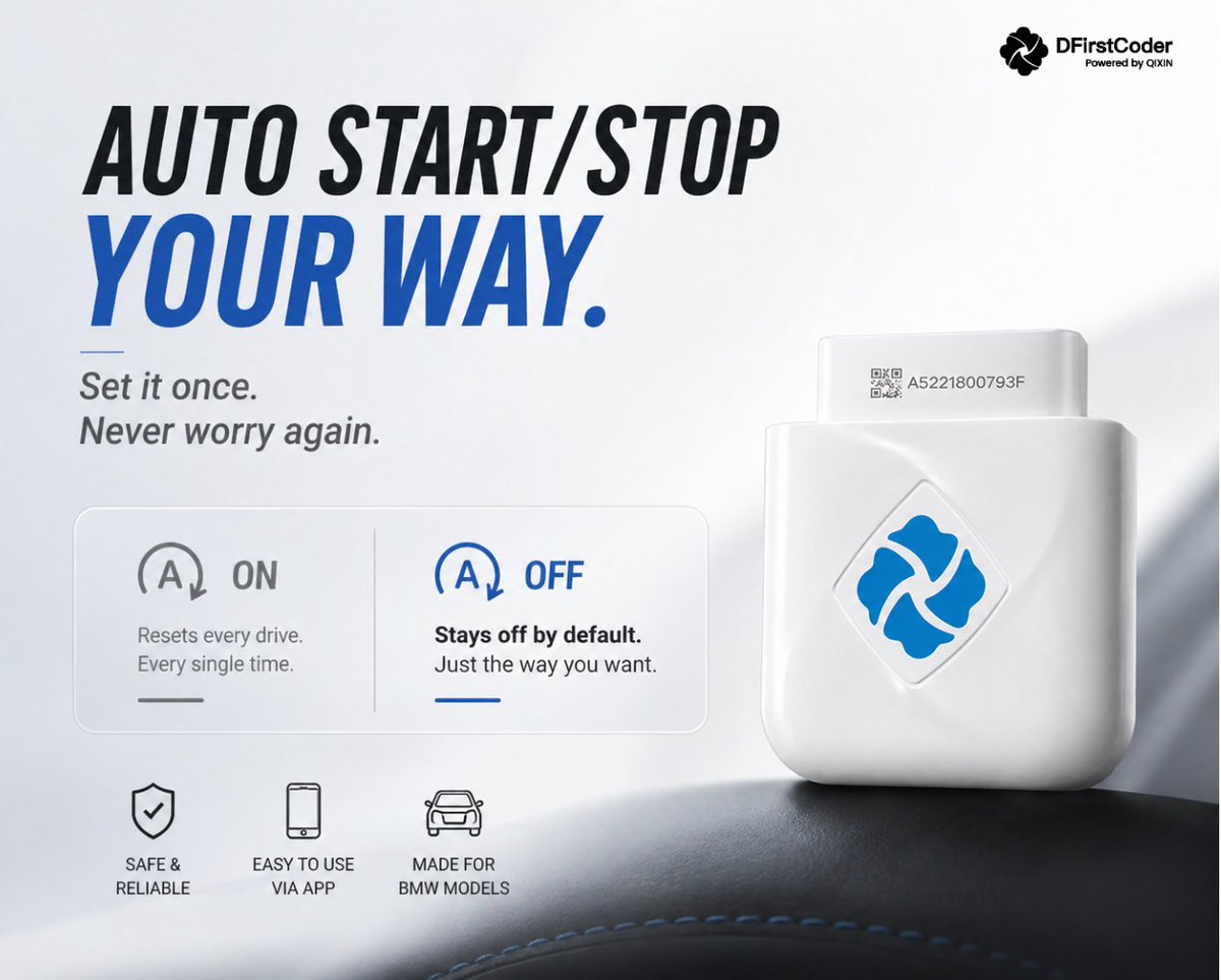 QIXIN_OBDII's tweet image. BMW owners 👇
That Auto Start/Stop every time you start the car…
Annoying? 🤯
What if it stayed OFF by default?
No more pressing the button every drive.
Small change. Big difference.
Would you enable this?
#BMW #bmwlife #BMWMods #carcoding #HiddenFeatures #obd2scanner #cartips