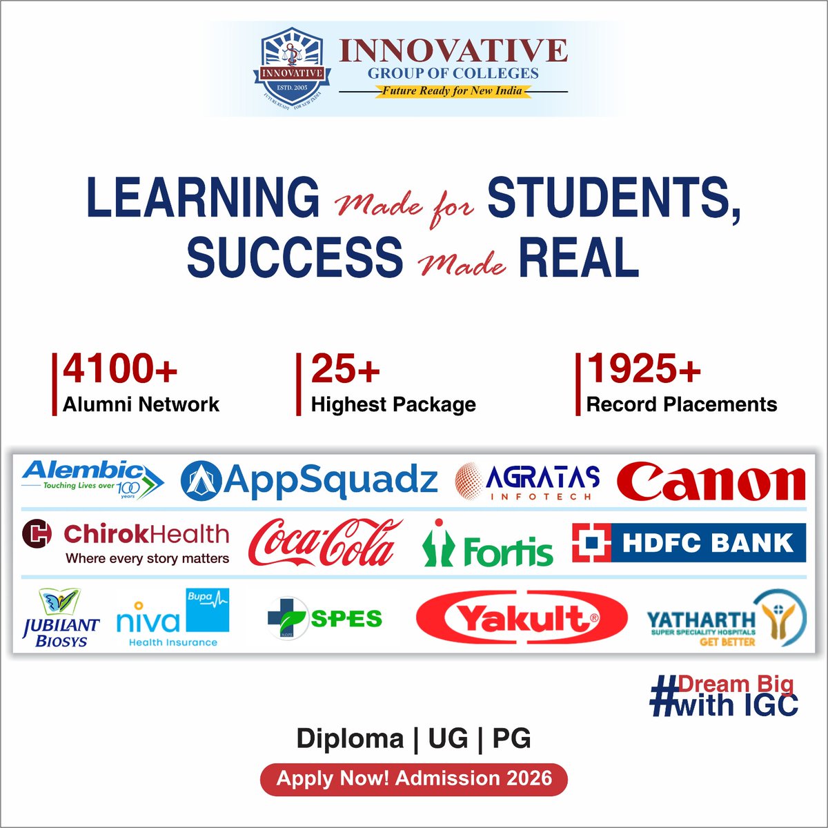 innovativeinst5's tweet image. Dream Big. Achieve Bigger.
Why just study when you can soar? With 1925+ record placements, IGC is where your hard work meets the right opportunity.
Whether it’s Healthcare, Tech, or Finance, we bring the best recruiters to your doorstep.

innovativegroupofcolleges.com

#Innovative #IGC