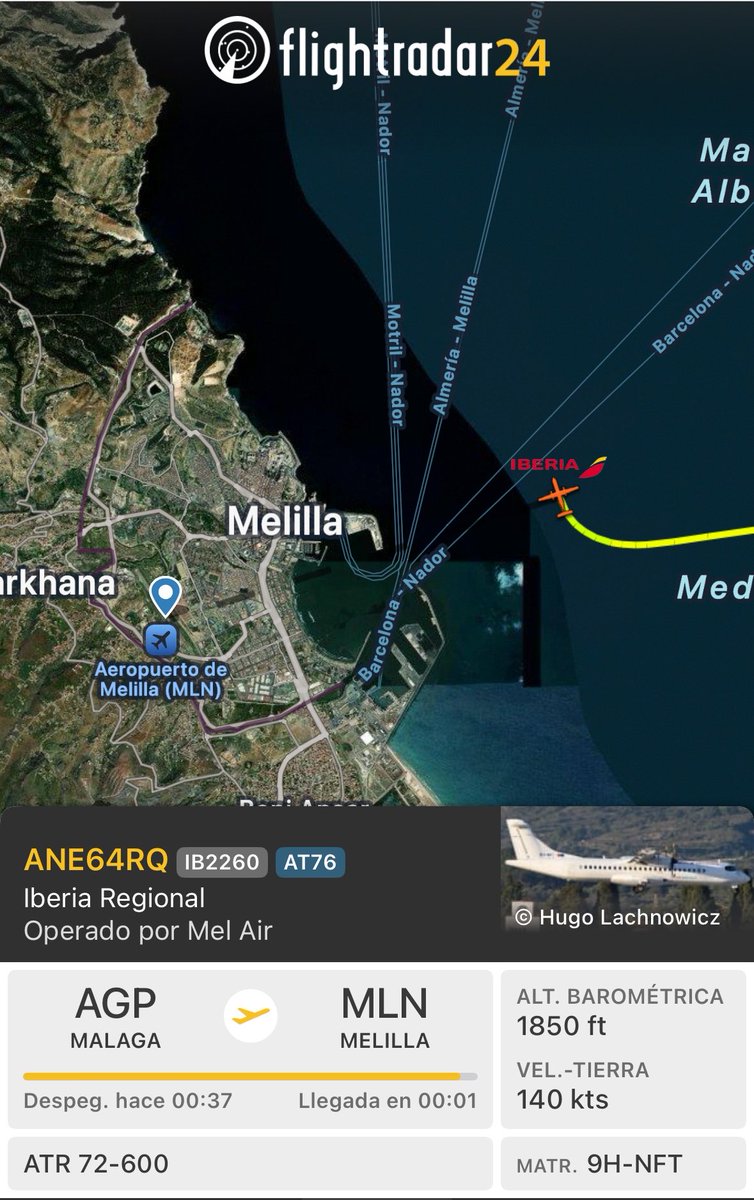 SpottersMelilla's tweet photo. 🟡#FRUSTRADA del vuelo #IB2260 Málaga-Melilla (7:15-8:15) de @AirNostrumLAM operado por #MelAir.
Motivos: Nubes en cotas bajas. https://t.co/LQObgJifkZ