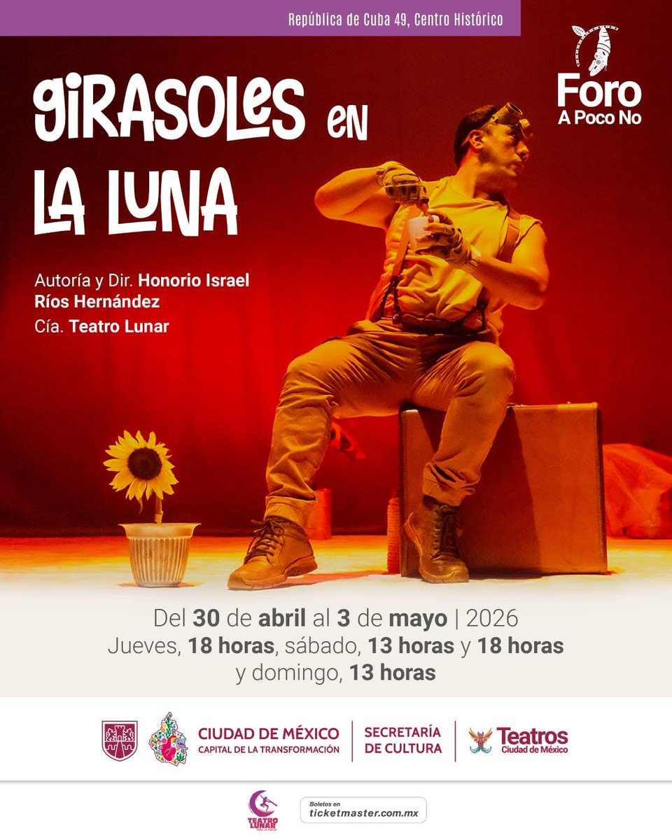 Popkinema's tweet photo. 🎭 #Teatro | #GirasolesEnLaLuna ofrecerá cuatro funciones en #ForoAPocoNo, del 30 de abril al 3 de mayo
#TeatroLunar #TeatroFísico #Migración #Esperanza #Resiliencia
https://t.co/Bg8ZlOnKWX https://t.co/P3vmwbjvGK