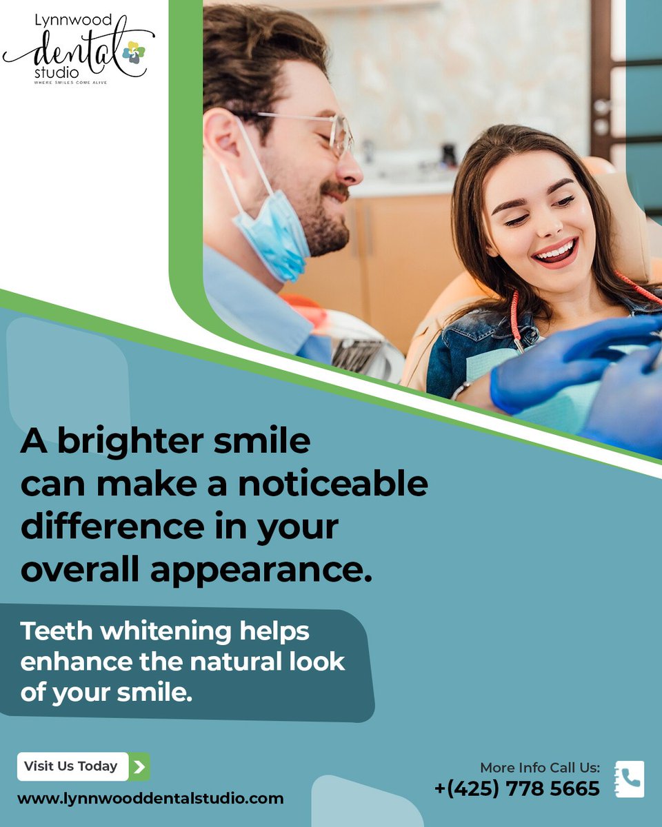 LynnwoodStudio's tweet image. 😁 A #BrighterSmile can make a noticeable difference in your overall appearance.

🦷 #TeethWhitening helps enhance the natural look of your smile.

👉 Book Now

🌐 lynnwooddentalstudio.com/teeth-whitening

📞 (425) 778-5665
.
.
#LynnwoodDentalStudio #SmileTransformation #DentalCare #TeethCleaning