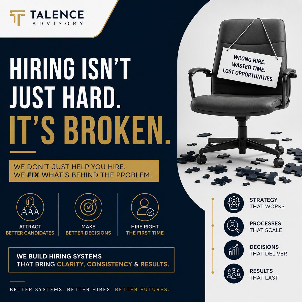Talenceadvisory's tweet image. Here’s the truth:

It’s not a people problem.
 It’s a system problem.

Talence Advisory fixes the system.
#Hiring #Recruitment #HR #TalentStrategy #EmployerBrand #Careers #BusinessGrowth
