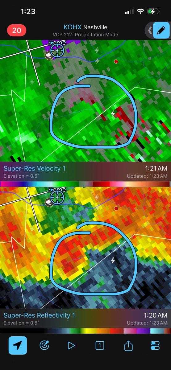 RChaseGreen's tweet photo. Area of broad weak rotation with the cell near Nashville. Not concerned, but watching closely. https://t.co/Kld4NKCJUY