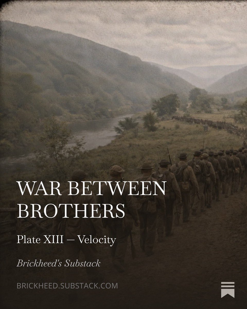 brickheed0's tweet image. War Between Brothers — Plate XIII: Velocity. In the Shenandoah Valley, rapid movement turned time, distance, and surprise into weapons of war.

#AmericanCivilWar #CivilWarHistory #ShenandoahValley #MilitaryHistory #HistoricalArt

open.substack.com/pub/brickheed/…